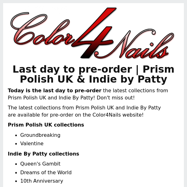 Last day to pre-order Prism Polish UK & Indie by Patty + Penelope Luz has been restocked!