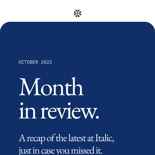 Month in review.