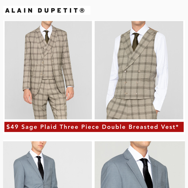 $49 Sage Plaid* | $49 Monument Grey | $59 Tulipwood | $69 Burgundy Three Piece