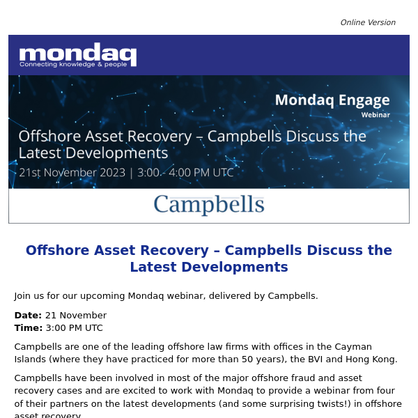 Offshore Asset Recovery – Campbells Discuss the Latest Developments