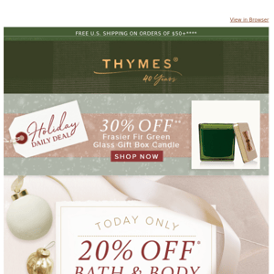 20% Off Bath & Body, plus 30% off a Frasier Fir candle