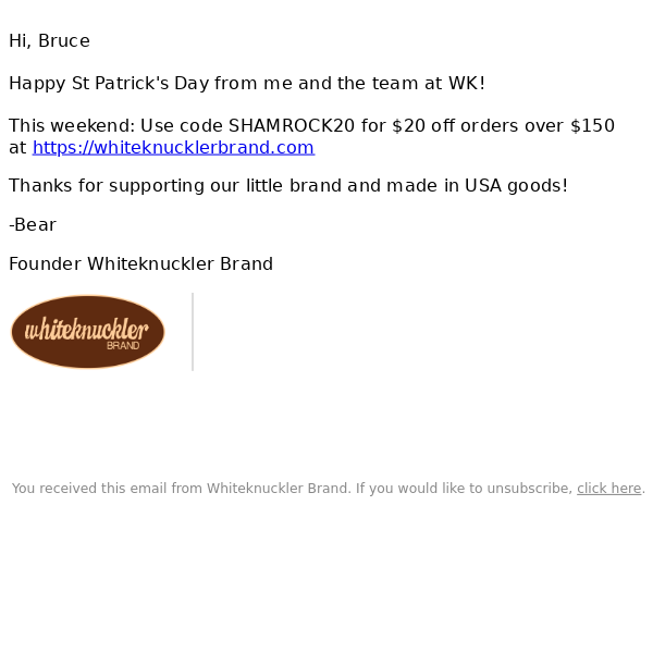 Happy St Patrick's Day from Bear founder of Whiteknuckler Brand