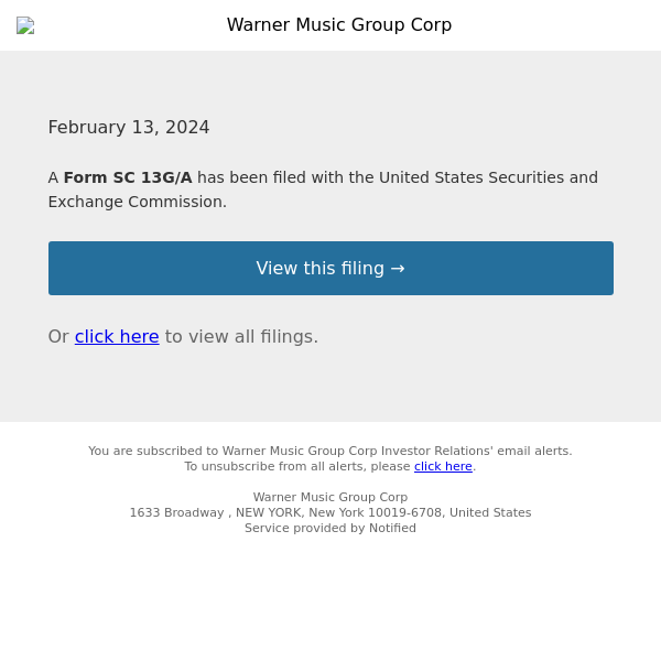 New Form SC 13G/A for Warner Music Group Corp