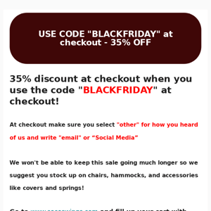 BLACK FRIDAY! 35% Off Everything At Checkout With Code