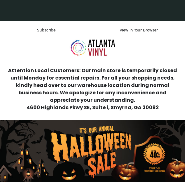 Halloween Flash Sale: Up to 40% Off at Atlanta Vinyl! 🎃