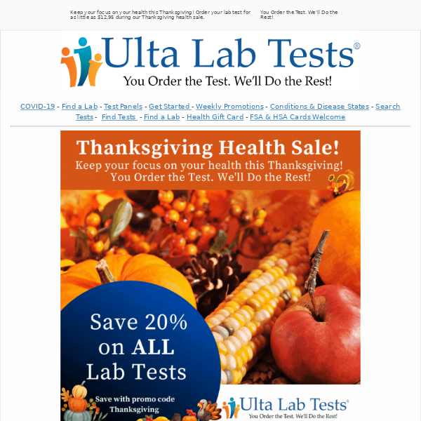 Order your lab tests today and save 20% to 50% on ALL Tests and start improving your health!