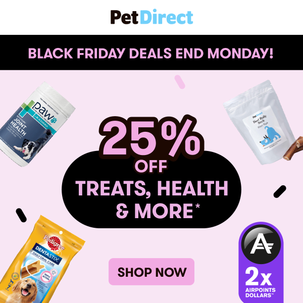 Earn 2x Airpoints Dollars Sitewide PLUS 25% Off Treats, Health & More