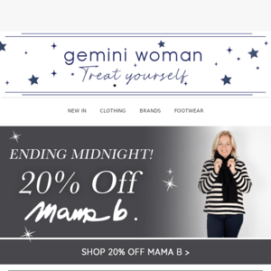 LAST CALL...20% Off Mama B Ends Midnight!