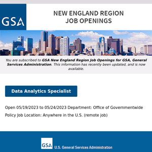 New/Current Job Opportunities in the GSA New England Region