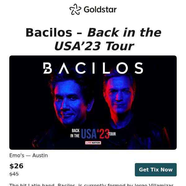 Check out Bacilos - "Back in the USA'23 Tour"