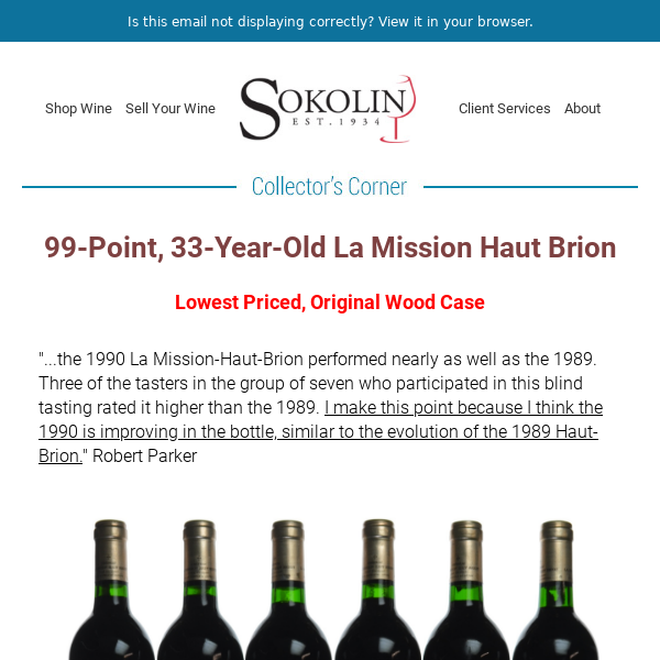 99-Point, 1990 La Mission Haut Brion - Lowest Market Price