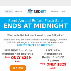 ⏰ LAST CHANCE: Refurbished BedJets as low as $299
