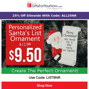 $9.50 Personalized Santa's List Ornament