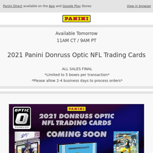 🏈 2021 Panini Donruss Optic NFL Trading Cards Available Tomorrow!