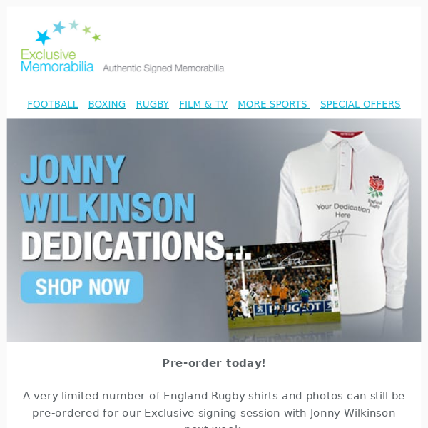 Pre-Order Jonny Wilkinson Dedications!