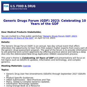 Generic Drugs Forum (GDF) 2023: Celebrating 10 Years of the GDF