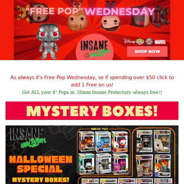 ✨FREE POP Wed + Few Mystery Boxes + over 370 vaulted pops are up!✨