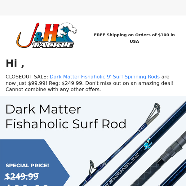 🚨 CLOSEOUT SALE: Dark Matter FIshaholic 9' Surf Spinning Rods! - J&H Tackle