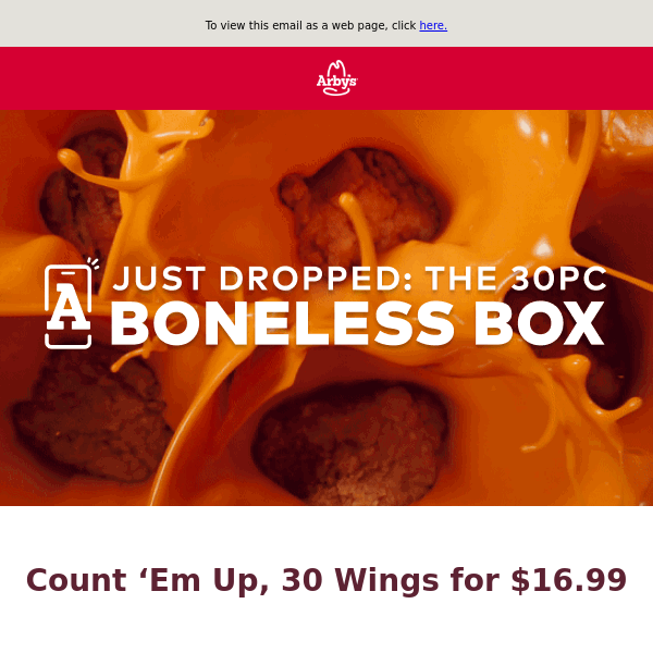 30 wings. $16.99. Only on the app.