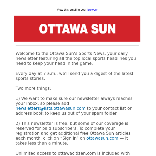 Thanks for signing up for our daily Sports News email