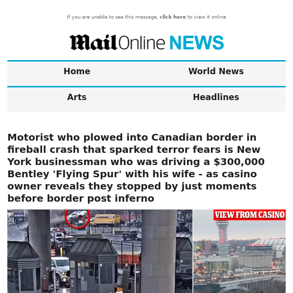 Motorist who plowed into Canadian border in fireball crash that sparked terror fears is New York businessman who was driving a $300,000 Bentley 'Flying Spur' with his wife - as casino owner reveals they stopped by just moments before border post inferno