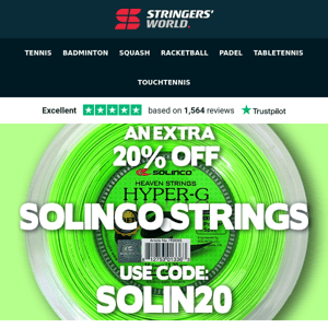 An extra 20% off Solinco Strings