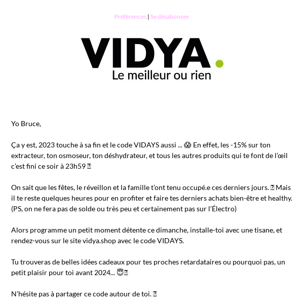 ⌛Dernières heures ⌛-15% sur le site Vidya avec VIDAYS