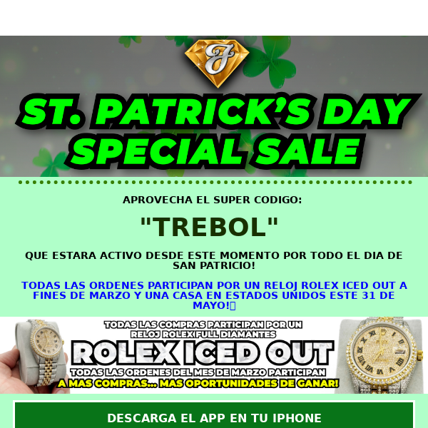 Javier The Jeweler NYC, SUPERCODE: "TREBOL" 🍀 HAPPY ST. PATRICKS DAY 🤩