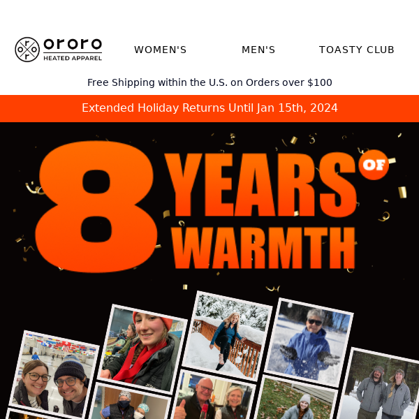 🎉 Cheers to 8 Years of ORORO Heated Apparel!