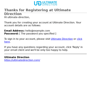 Thanks for Registering at Ultimate Direction