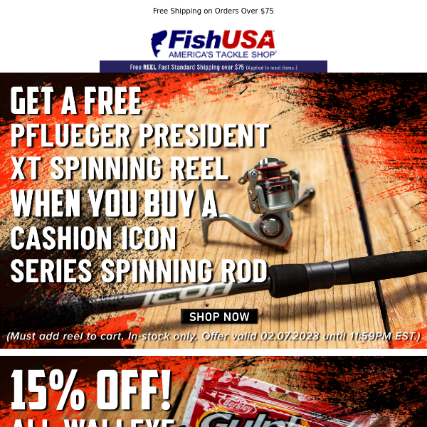 Buy a Cashion Icon Series Spinning Rod, Get A Pflueger President XT Spinning Reel FREE!