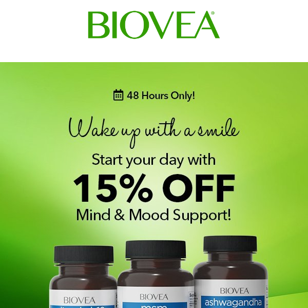 Boost Your Mood with 15% Off Mind Support at BIOVEA! 🧠💪 - Biovea