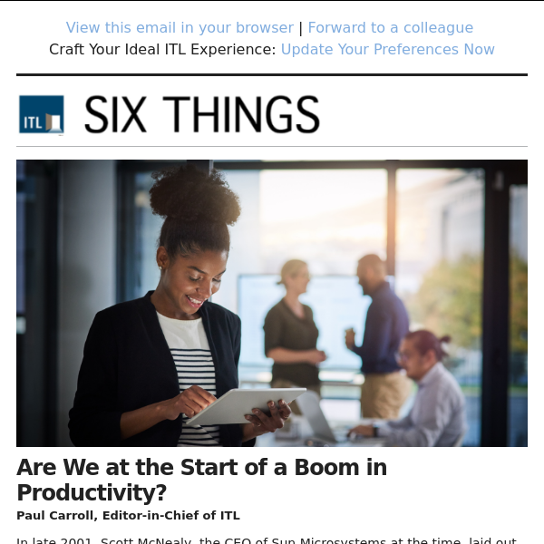 Are We at the Start of a Boom in Productivity? Plus: Does the P&C Insurance Cycle No Longer Exist? and A Reality Check for Generative AI.