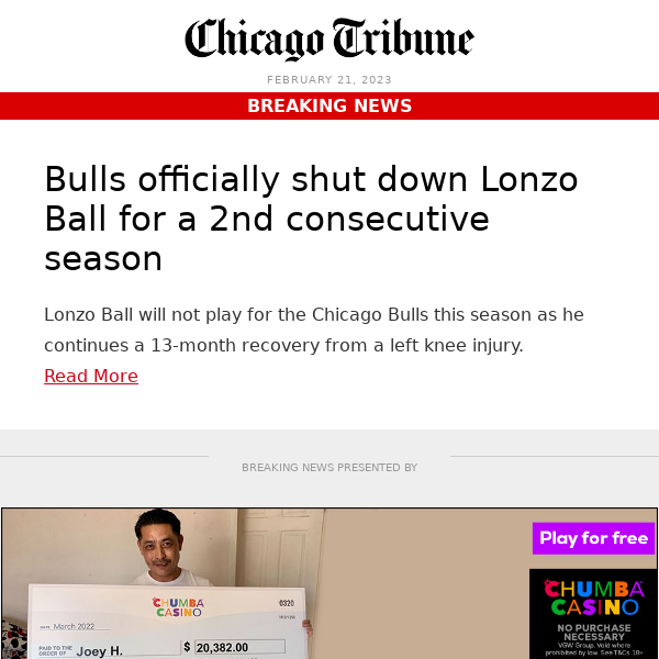 Bulls officially shut down Lonzo Ball