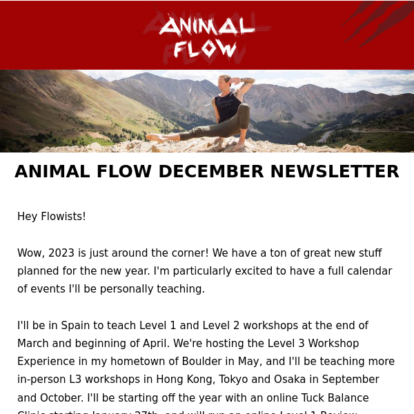 Animal Flow December Newsletter