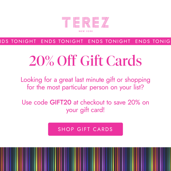 Ends At Midnight! 20% Off Gift Cards