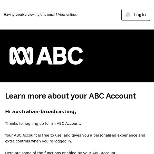 Learn more about your ABC Account, Australian Broadcasting