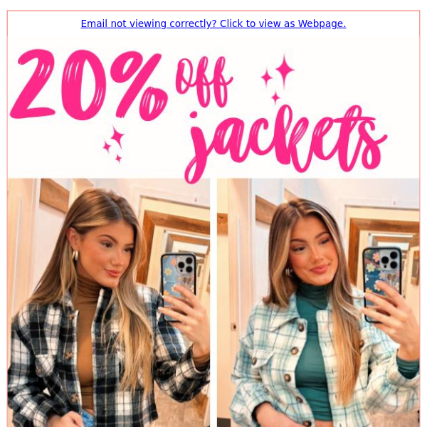 This Weekend Only!  ❤️ 20% OFF Jackets & Sweaters!