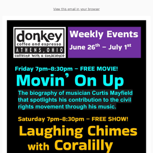 Donkey Coffee - Weekly Events