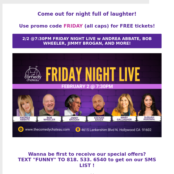 Claim your FREE Comedy tickets for an ALL STAR COMEDY tonight!