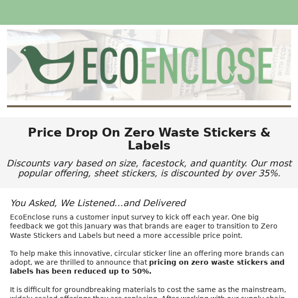 You Asked, We Delivered. Price Drop on Stickers.