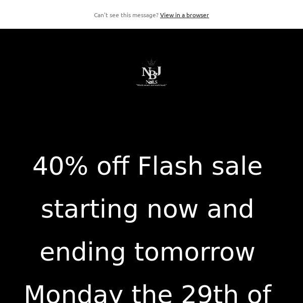 40% off Flash sale starting now and ending tomorrow Monday the 29th of august! Shop now before it ends!  And click on the demonstration video to see applications of our one bead acrylic formula. Use promo code flash40 at check out!