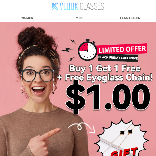 🎉 Black Friday Exclusive: Buy 1  Get   Free + Free Eyeglass Chain! 🕶✨