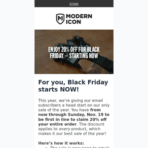 Your 20% off Black Friday discount