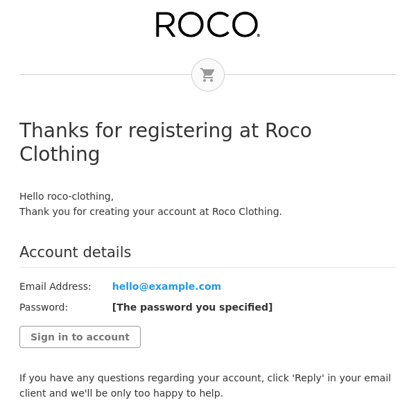 Thanks for Registering at Roco Clothing