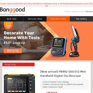 Tools Hobby Day Bottom Price！FNIRSI Oscilloscope Only $29.99! Cordless Electric Chainsaw $26.40! >>