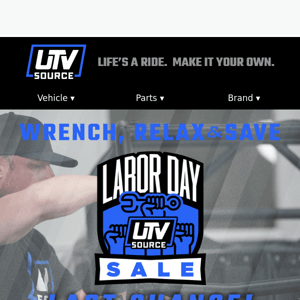 ⏰ Last Chance to save up to $200 + up to 20% off select brands! UTV Source Labor Day Sale Ends Tonight! 🧰