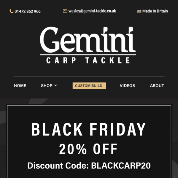 LIMITED TIME BLACK FRIDAY EVENT 💥🔥 20% DISCOUNT ON ALL PRODUCTS - Gemini  Carp Tackle