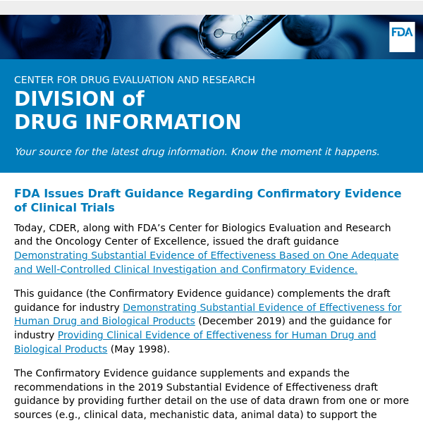 FDA Issues Draft Guidance Regarding Confirmatory Evidence of Clinical Trials – Drug Information Update