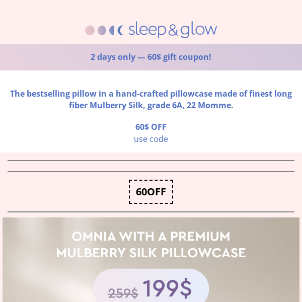 📢LAST CALL: 60$ coupon on Omnia Pillow with a Mullberry Silk Pillowcase!